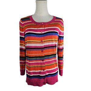 Talbots Cardigan Medium Striped Multicolor Button-Up Sweater Colorful Rainbow